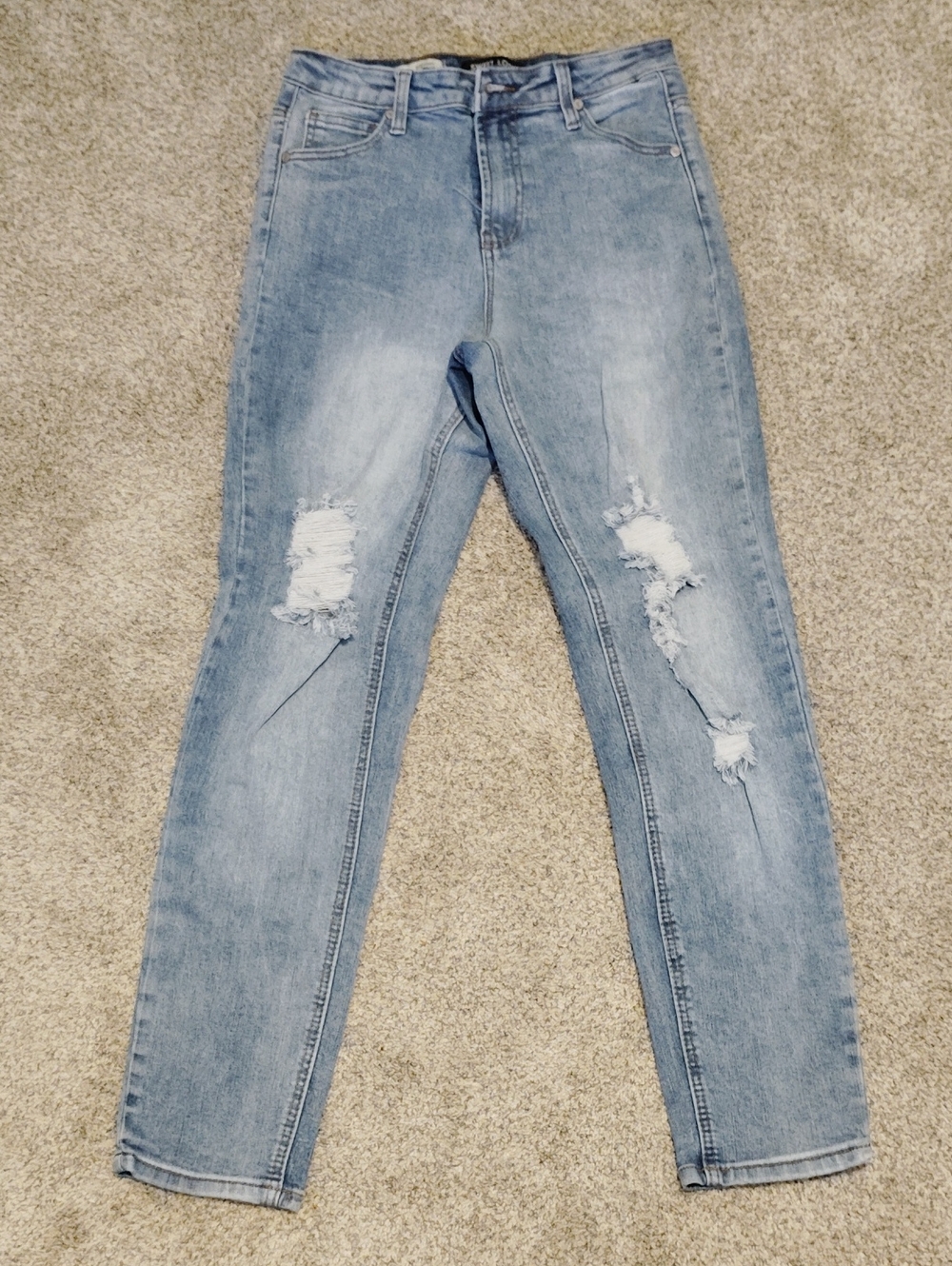 Classic Light Blue Straight Leg Ripped Jeans